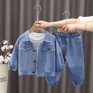 جديد ستايل ربيع خريف أولاد بنات clothes طقم children دينم jacket shirt pants 3pcs outfit أطفال دينم clothes