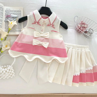 موضة 2025 جديد بنت صيف bow بليسيه جيب love بدلة little بنت كاجوال fashionable solid pattern أميرة foreign ستايل