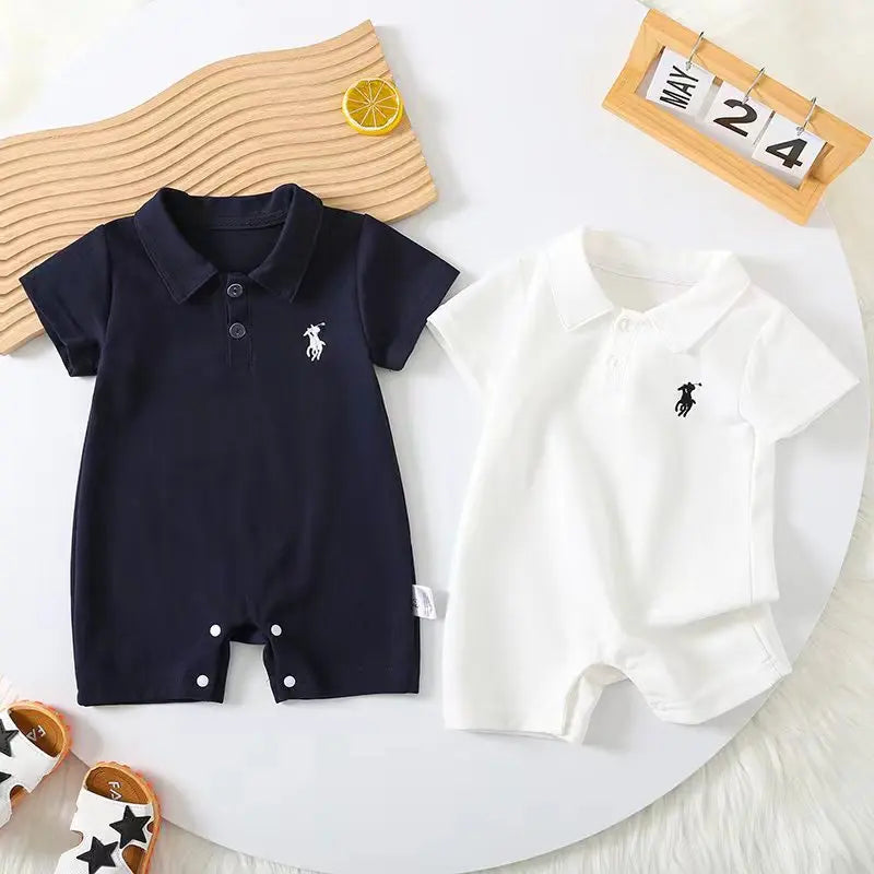 موضة 2025 صيف newborn baby solid color كاجوال cotton design with snap button closure letter print baby rompers