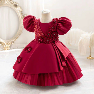 جديد flower بنت children's فستان thick forged cloth diagonal shoulder shiny flowers cute بنت فستان wedding gown