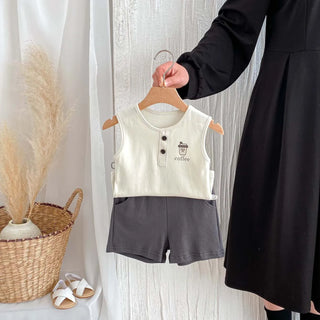 صيف fashion فيست جديد طقم baby بدون أكمام t-shirt shorts split كاجوال طقم قطعتين