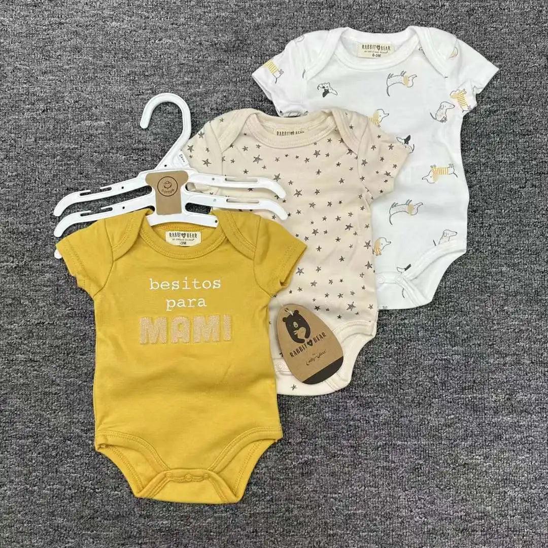 صيف أكمام قصيرة baby جمبسوت for أولاد and بنات three-piece cotton بدلة with printed pattern