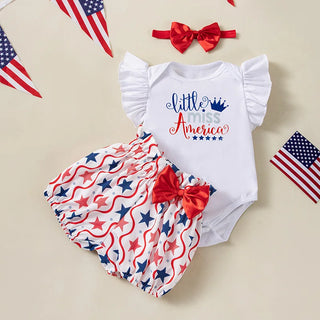 fashion newborn baby clothes baby independence day clothes printed بنات romper shorts hairbands 3 pieces طقم