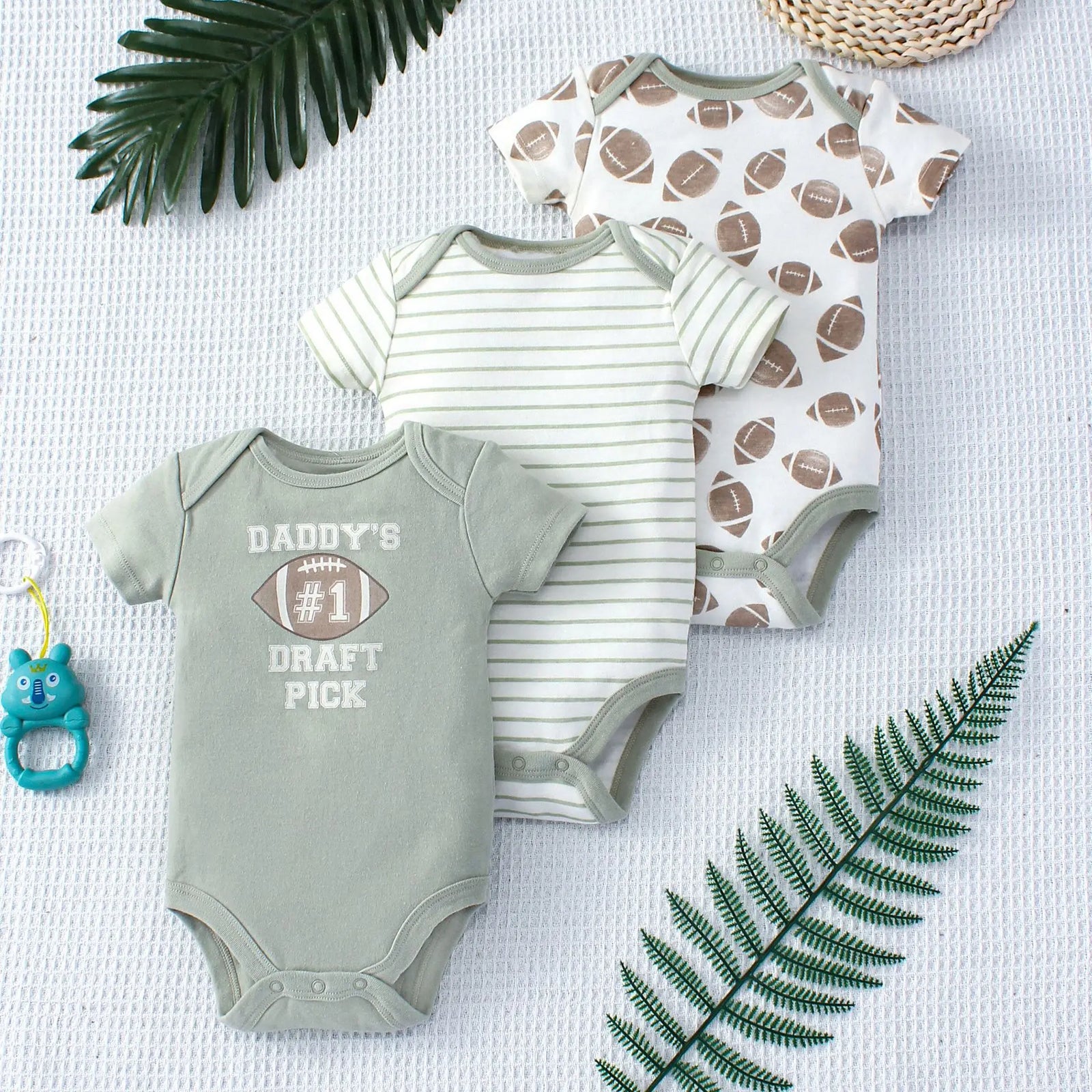 0-9 months baby ولد three-piece جمبسوت romper طقم 100% cotton onesie with snap button closure fashionable pajamas