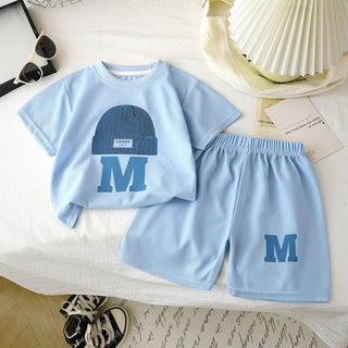 صيف جديد ولد waffle grille baby أكمام قصيرة clothes صيف children's clothing طقم