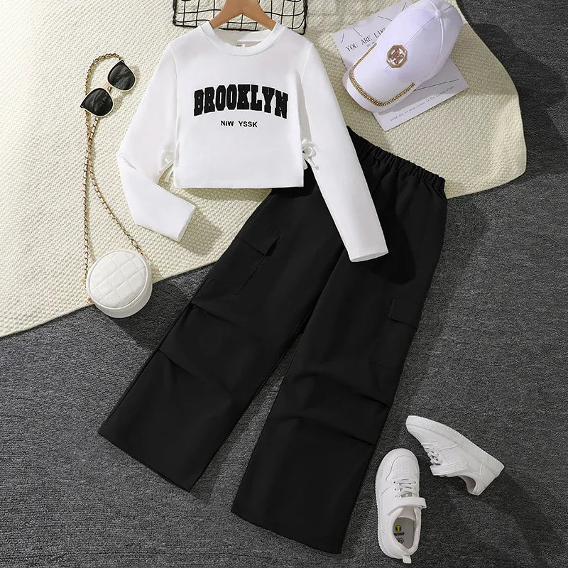 موضة 2025 cool بنت clothing 8-12 year children boutique teenage 2 piece sets أطفال بنات clothing طقم
