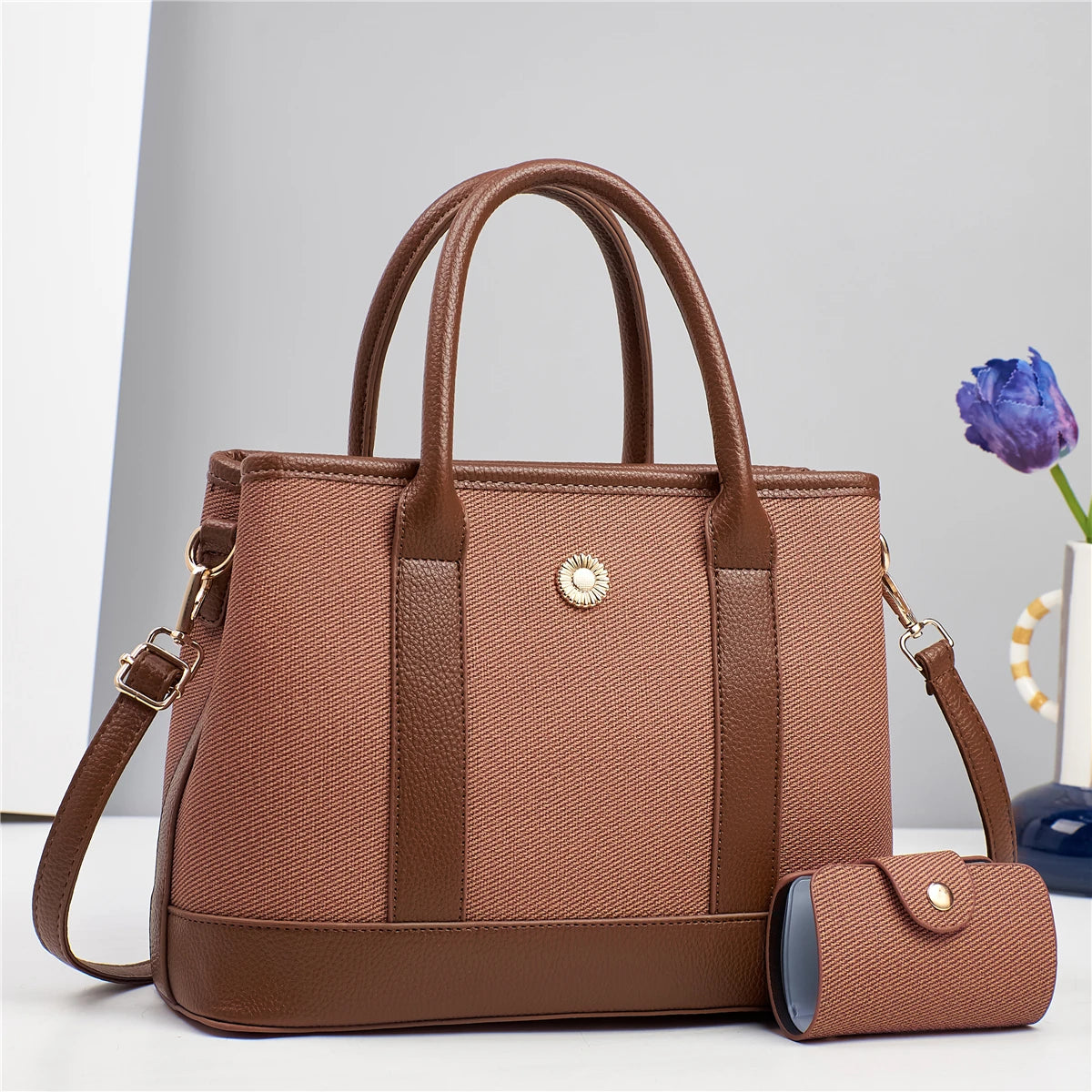 شنطة يد كاجوال للنساء - 2025 New PU Leather Women Bags Set 2 in