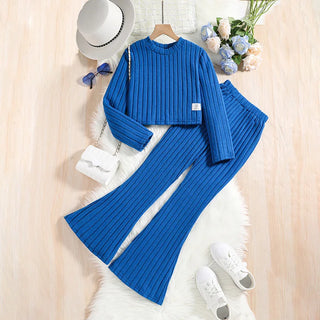 children's كاجوال ستايل clothing for بنات age 8-12 ربيع جديد أكمام طويلة jacket bell pants solid logo طقم قطعتين