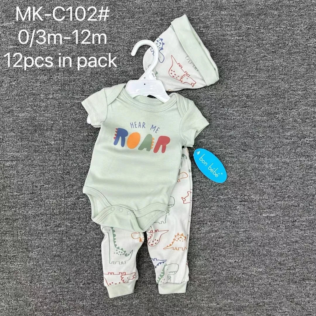ولد baby جمبسوت with أكمام قصيرة and triangle hat 100% cotton fart ha coat & pants طقم for infants