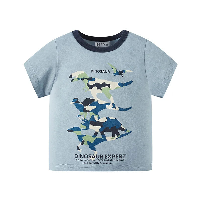hot sale أولاد baby صيف o-neck t-shirt كاجوال ستايل 100% cotton animal print ناعم breathable plus size 200 grams knitted odm