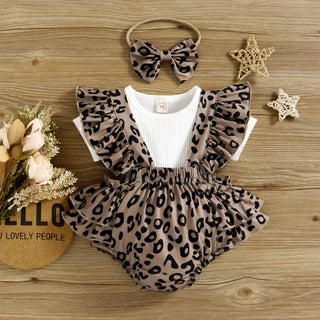european american صيف children's romper 3pcs cotton baby fart triangle أكمام قصيرة leopard print pit strip lotus leaf design