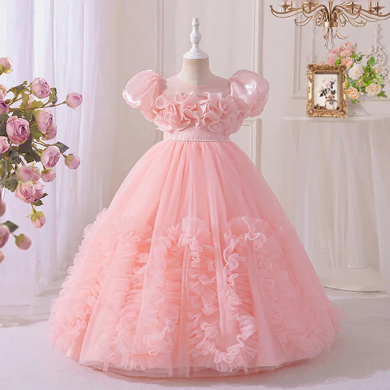 high quality بنات' floral chiffon فستان for wedding prom birthday party-children's بنت فستان أميرة أكمام قصيرة cute