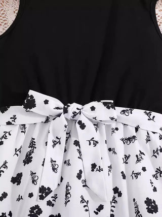 high cottondress'for 8-12-year-old بنات korean version floral ruffled بدون أكمام embroidery ناعم o-neck كاجوال