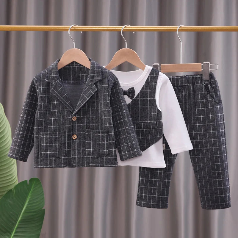 high quality children clothes أولاد 3 pieces suits bow tie أولاد فستان بدلة for popular ولد baby clothing stripe فستان suits