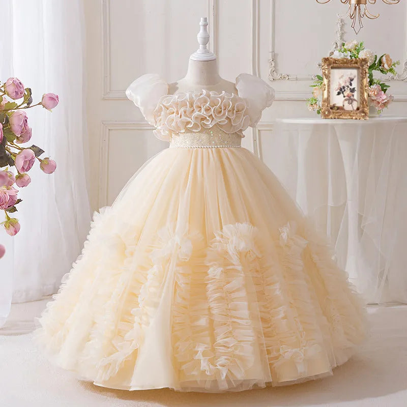 high quality بنات' floral chiffon فستان for wedding prom birthday party-children's بنت فستان أميرة أكمام قصيرة cute