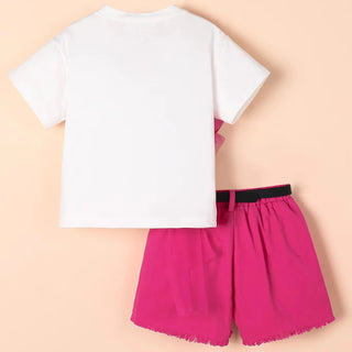 hot بنت صيف suite for children أكمام قصيرة t-shirt + دينم shorts + belt daily occasion boutique design