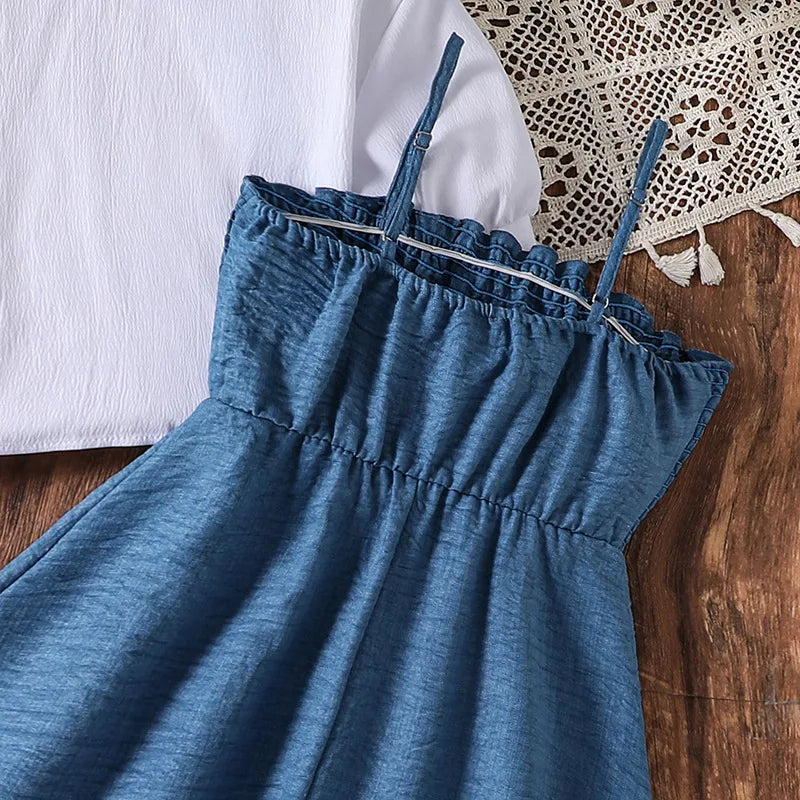 hot sale bow أميرة big بنات clothing sets بنات white coat sling فستان two piece clothing sets