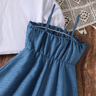 hot sale bow أميرة big بنات clothing sets بنات white coat sling فستان two piece clothing sets