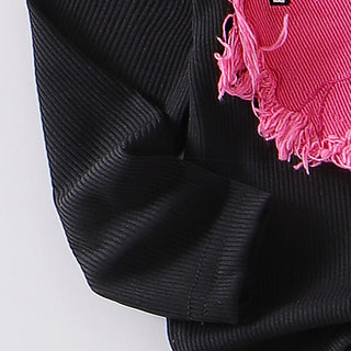 hot sale european and american خريف and شتاء fashion بنات butterfly patch توب + overalls trousers طقم قطعتين