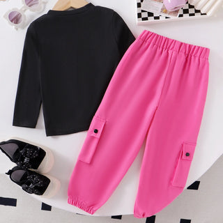 hot sale european and american خريف and شتاء fashion بنات butterfly patch توب + overalls trousers طقم قطعتين