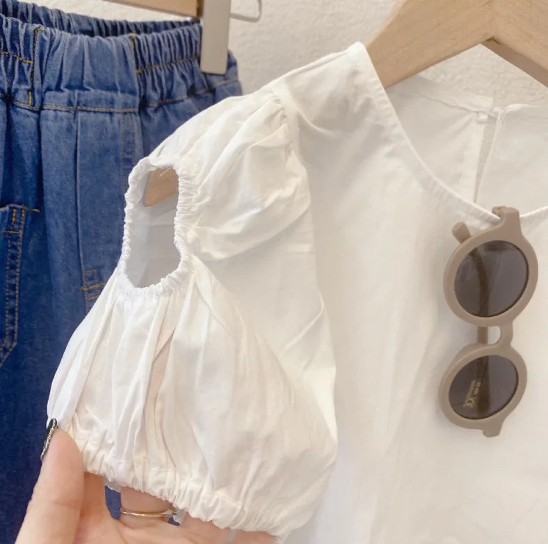 hot sale بنت's clothing طقم beautiful دينم sling توب قصير shirt كاجوال jeans pants 3 pieces بدلة