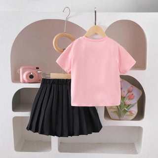 hot ستايل جديد cute بنت بدلة flower قصير-sleeved t-shirt بليسيه جيب 2-piece طقم for ربيع خريف ستايل غربي 4-7t for children