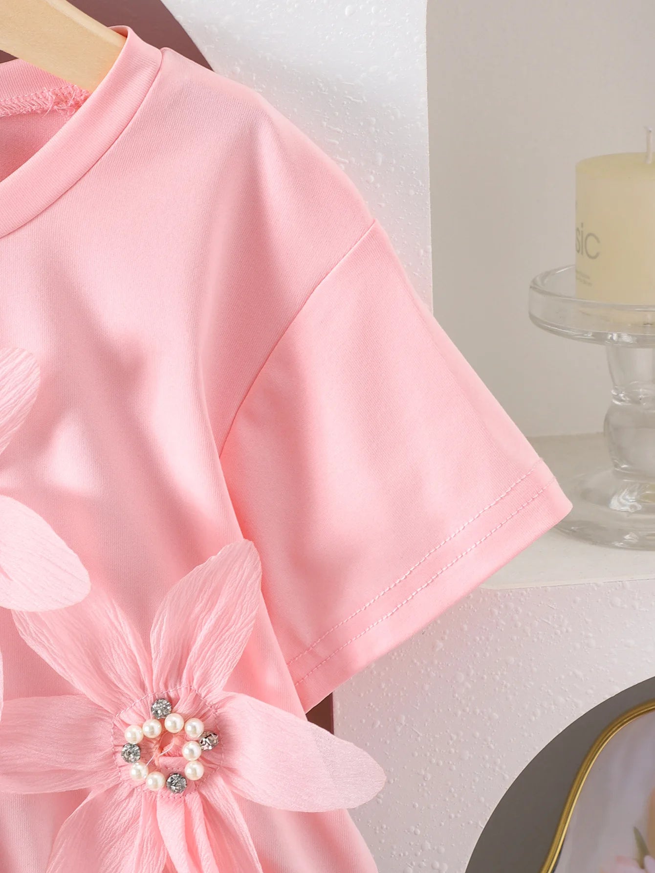 hot ستايل جديد cute بنت بدلة flower قصير-sleeved t-shirt بليسيه جيب 2-piece طقم for ربيع خريف ستايل غربي 4-7t for children