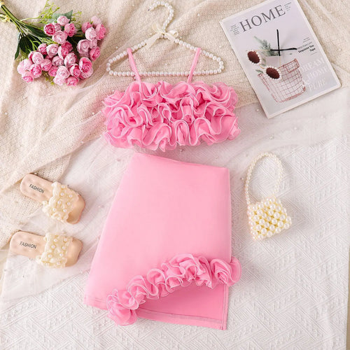 hot صيف chic children's clothing طقم for بنات aged includes suspenders irregular design جيب
