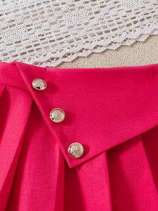 أطفال two-piece party بدلة fashionable stylish outfit solid color بدون أكمام button فيست بليسيه جيب بنات clothing طقم