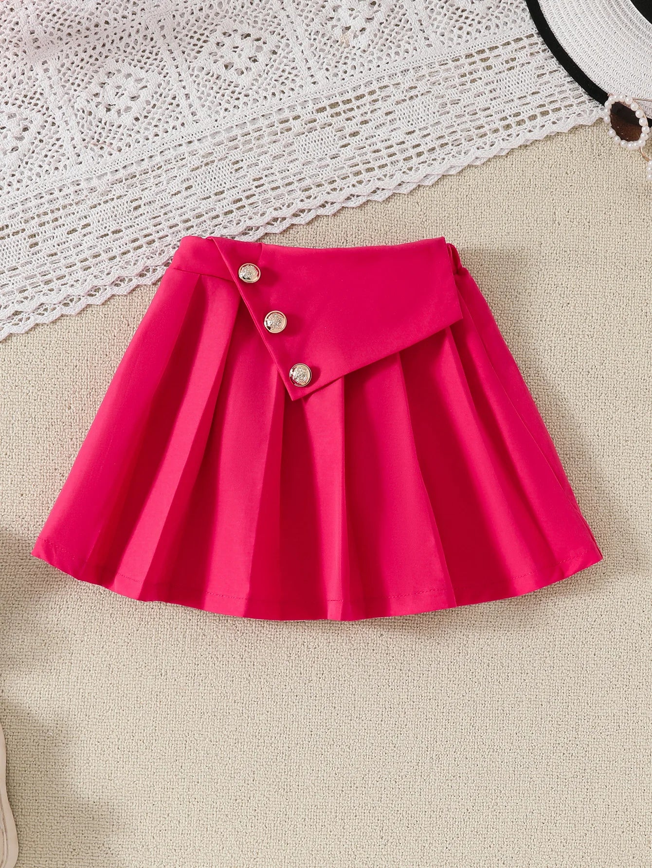 أطفال two-piece party بدلة fashionable stylish outfit solid color بدون أكمام button فيست بليسيه جيب بنات clothing طقم