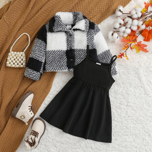korean fashion جديد خريف and شتاء بنات طقم قطعتين كاجوال solid pattern baby بدلة coat mao mao condole فستان