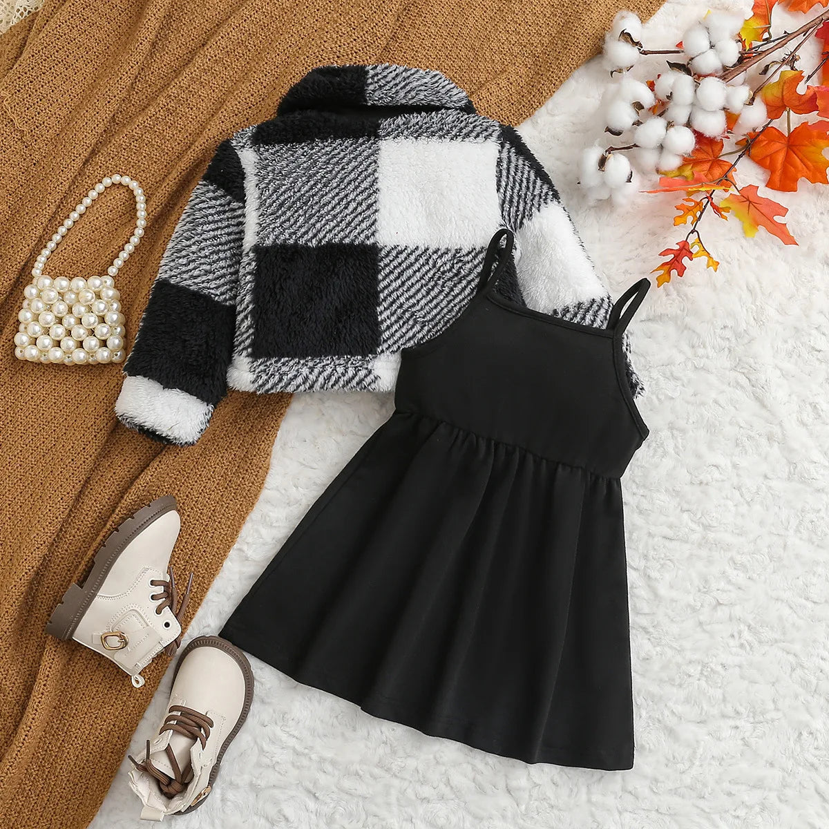 korean fashion جديد خريف and شتاء بنات طقم قطعتين كاجوال solid pattern baby بدلة coat mao mao condole فستان
