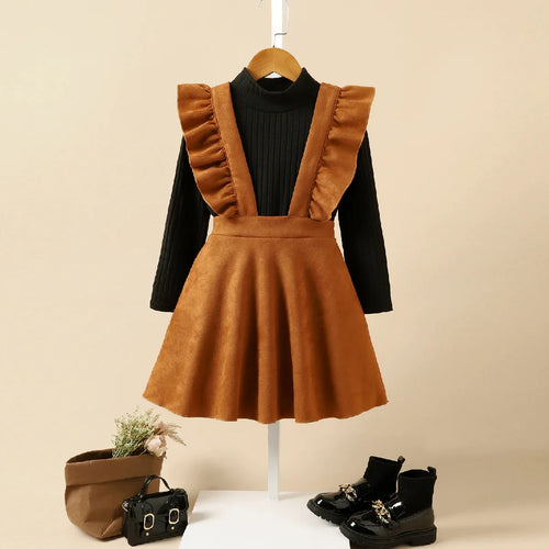korean ستايل خريف and شتاء children clothing knitted bottoming shirt suede overalls جيب waist bag بنات three-piece بدلة