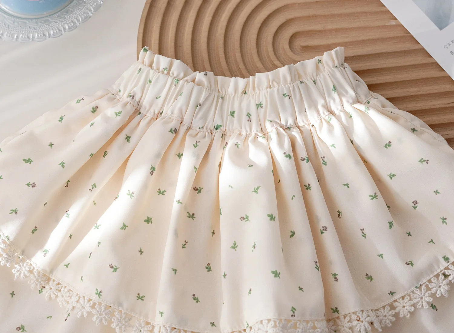 korean ستايل cute بنت بدلة صيف floral lace bow أكمام قصيرة t-shirt with floral lace pants جيب طقم قطعتين