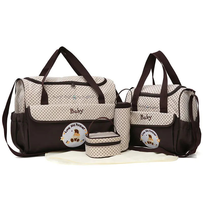 large-capacity cartoon bear mummy bag multi-functional fashionable waterproof diagonal shoulder bag 5-piece طقم