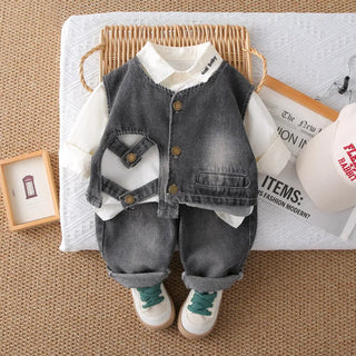 little ولد دينم فيست three piece طقم موضة 2025 ربيع وخريف جديد ستايل أولاد' stylish خريف clothes wholesale baby clothes