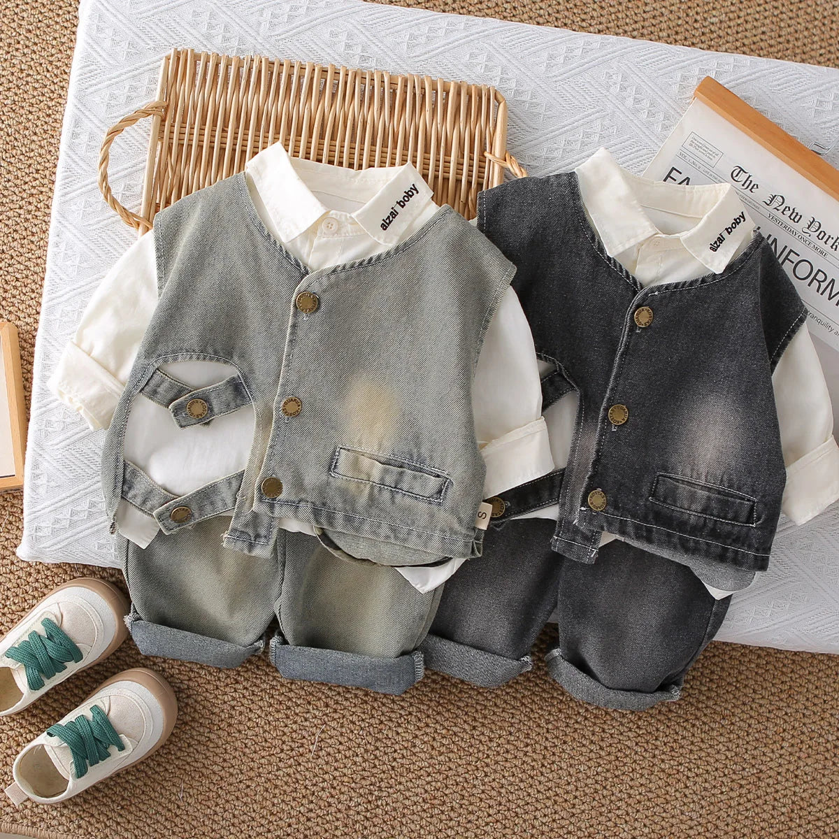 little ولد دينم فيست three piece طقم موضة 2025 ربيع وخريف جديد ستايل أولاد' stylish خريف clothes wholesale baby clothes