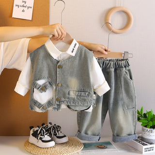 little ولد دينم فيست three piece طقم موضة 2025 ربيع وخريف جديد ستايل أولاد' stylish خريف clothes wholesale baby clothes
