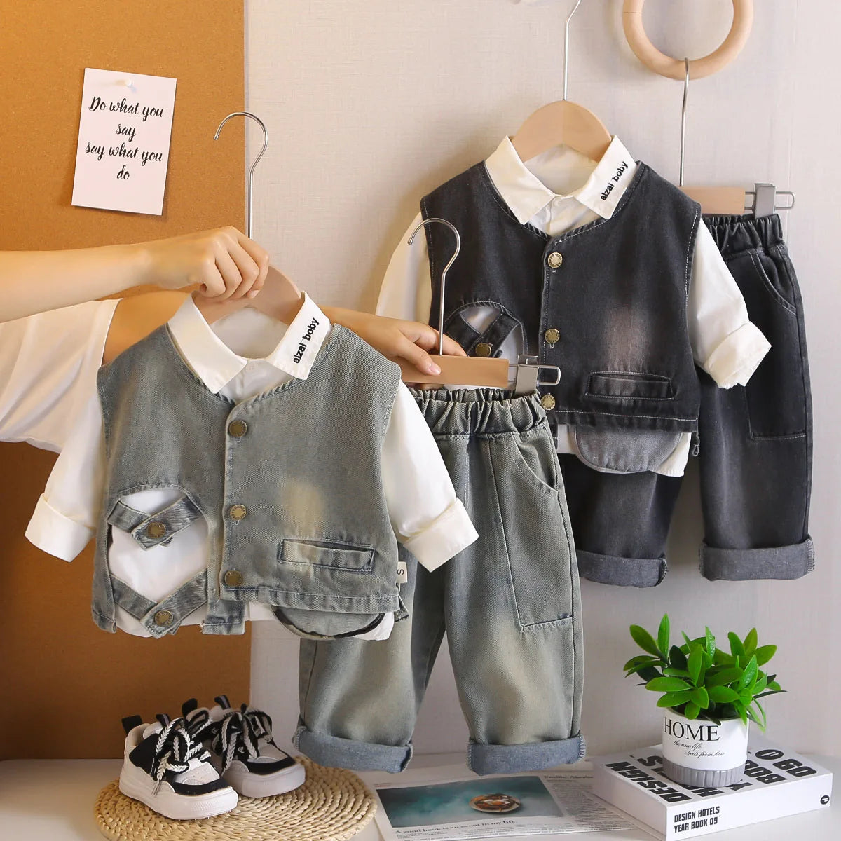 little ولد دينم فيست three piece طقم موضة 2025 ربيع وخريف جديد ستايل أولاد' stylish خريف clothes wholesale baby clothes