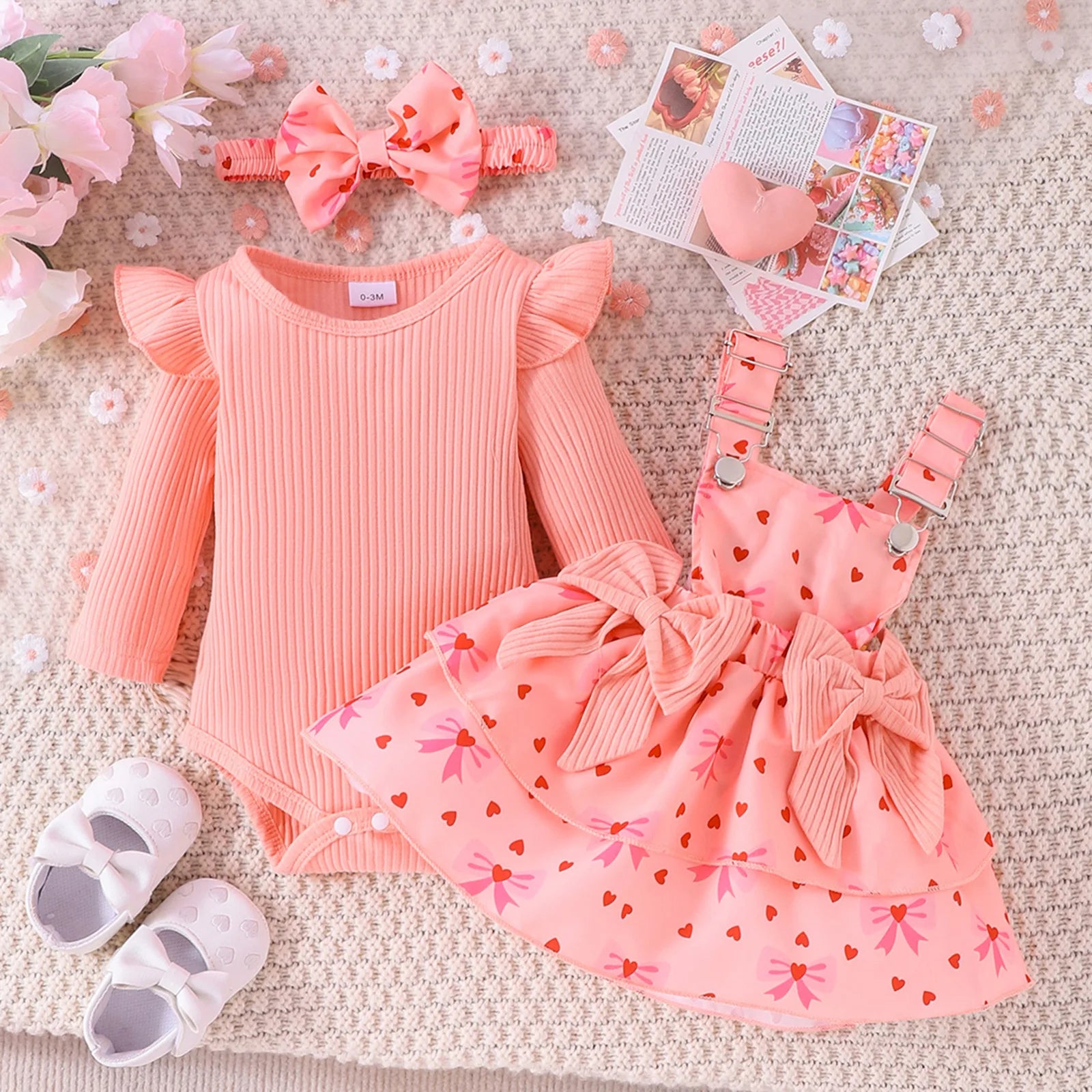 أكمام طويلة harper توب and printed strapline جيب طقم for baby بنات ربيع وخريف with cotton headdress