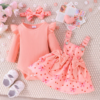أكمام طويلة harper توب and printed strapline جيب طقم for baby بنات ربيع وخريف with cotton headdress