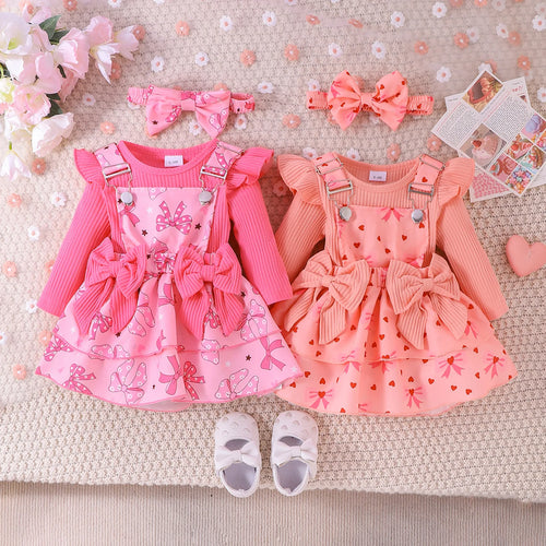 أكمام طويلة harper توب and printed strapline جيب طقم for baby بنات ربيع وخريف with cotton headdress