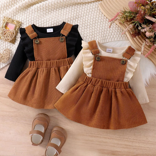 أكمام طويلة toddler's طقم قطعتين solid color pullover jacket strappy جيب fashionable cotton button closure baby بنات