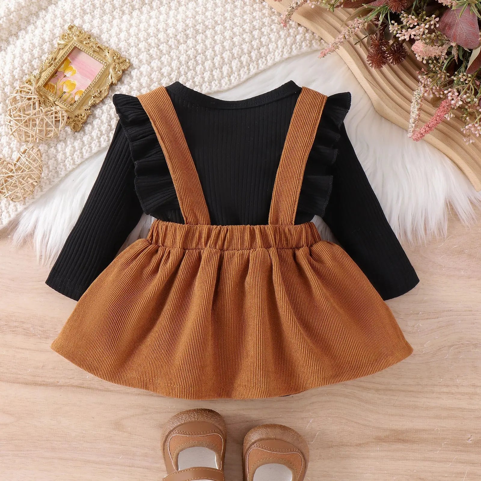 أكمام طويلة toddler's طقم قطعتين solid color pullover jacket strappy جيب fashionable cotton button closure baby بنات