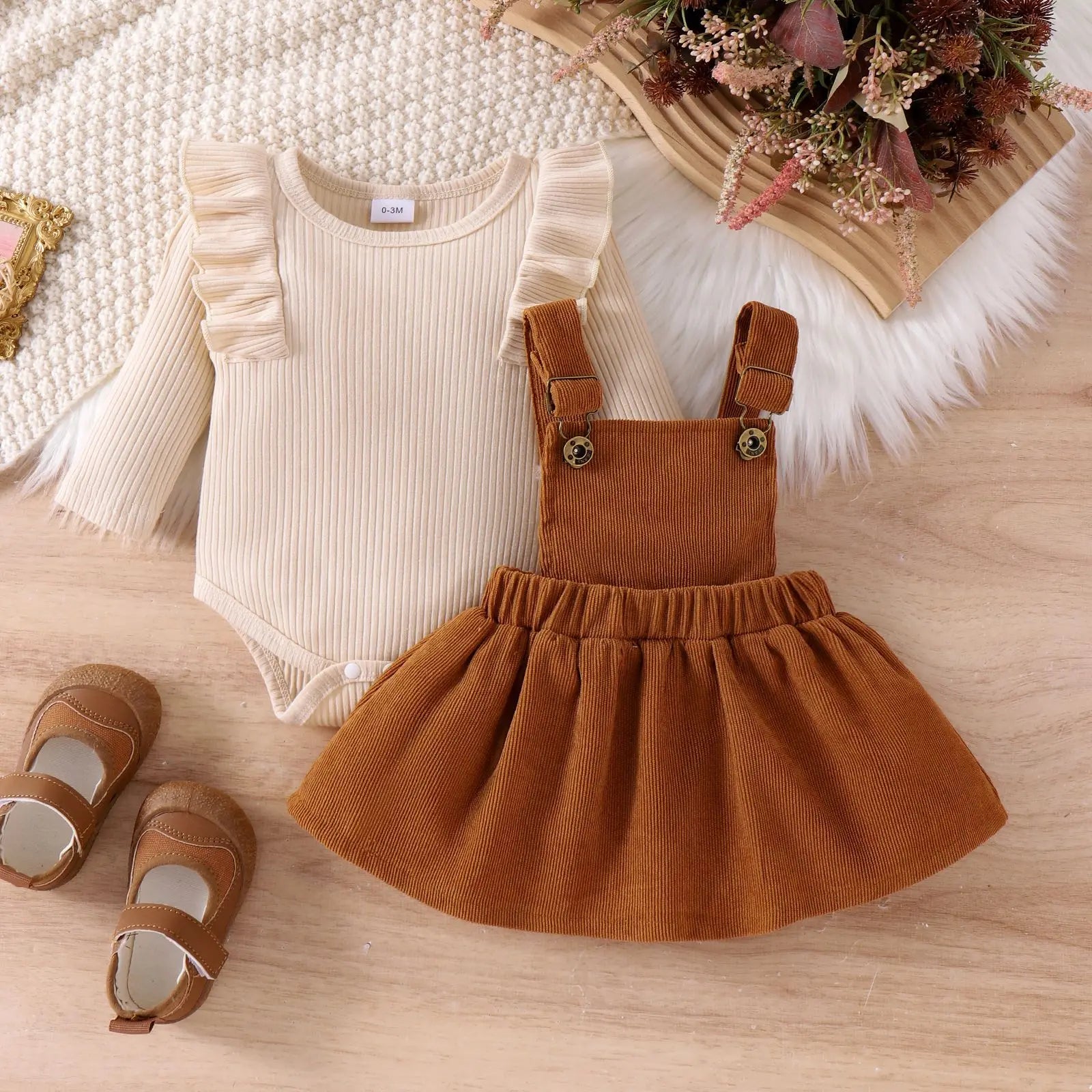 أكمام طويلة toddler's طقم قطعتين solid color pullover jacket strappy جيب fashionable cotton button closure baby بنات