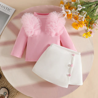 جديد arrival أطفال بنت clothes تل lace striped أكمام طويلة توب button جيب two piece baby بنت clothing sets