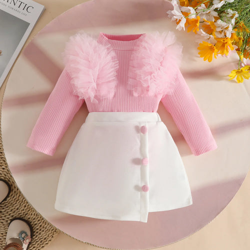 جديد arrival أطفال بنت clothes تل lace striped أكمام طويلة توب button جيب two piece baby بنت clothing sets