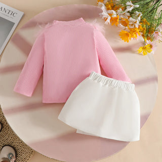 جديد arrival أطفال بنت clothes تل lace striped أكمام طويلة توب button جيب two piece baby بنت clothing sets