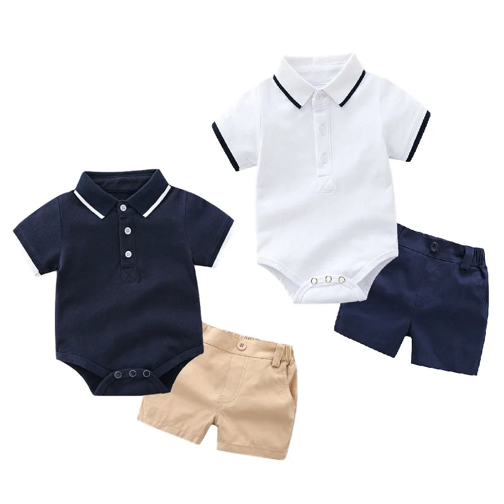 جديد baby ولد clothes طقم children صيف polo romper قصير 2pcs بدلة ولد clothing sets