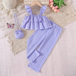 \جديد كاجوال print بنات' صيف lotus leaf كم sling pants بدلة for children's fashion\""